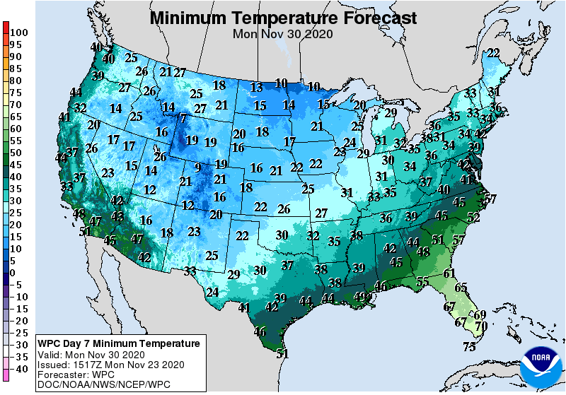 WPC Day 7 Minimum Temperature Forecast